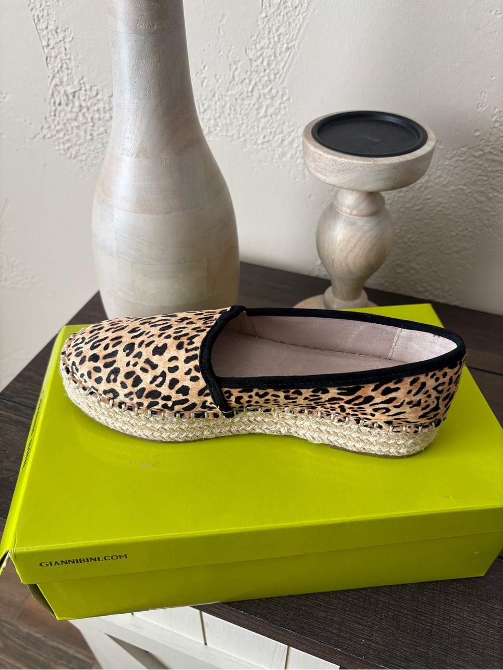 Gianni Bini Leopard Print Espadrille Slip-On - Tan/Black